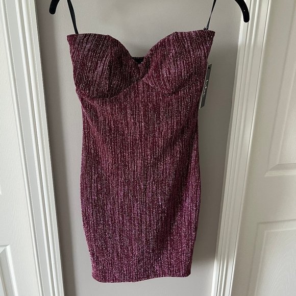 Lulus Night Drive Plum Purple Sparkly Strapless Bodycon Dress. Size Small. - Picture 5 of 6